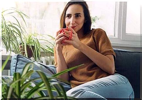 Woman relaxes with a cup of coffee