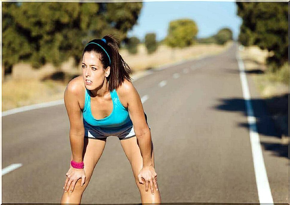 Woman with tail and blue sports suit