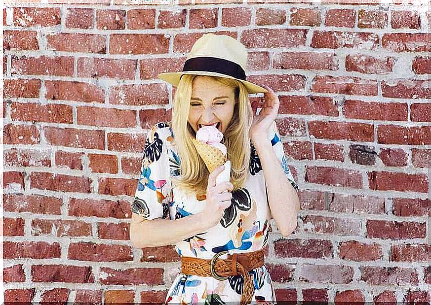 Woman eats ice cream