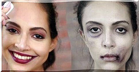 Signs of abuse in women such as covering bruises with makeup